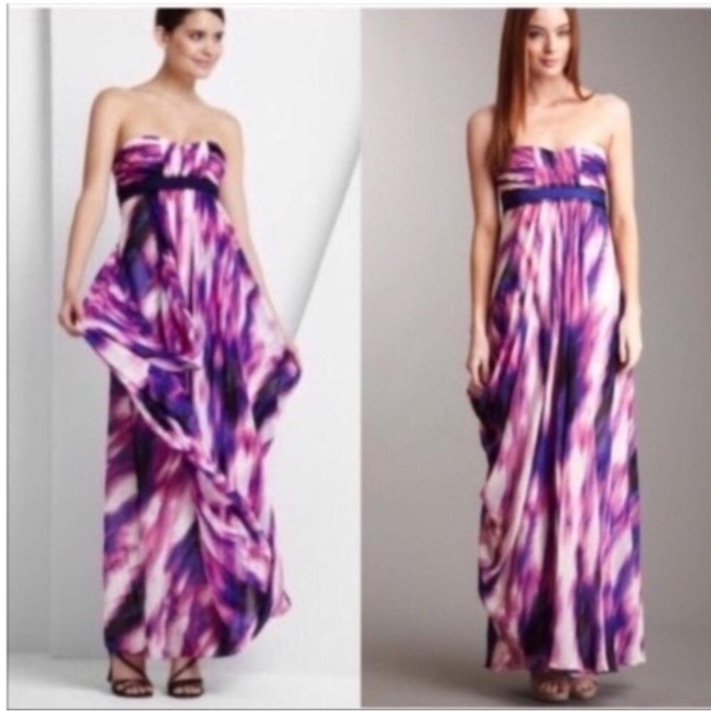 Vintage BCBG MAXAZRIA Begonia Watercolor Draped Chiffon Dress